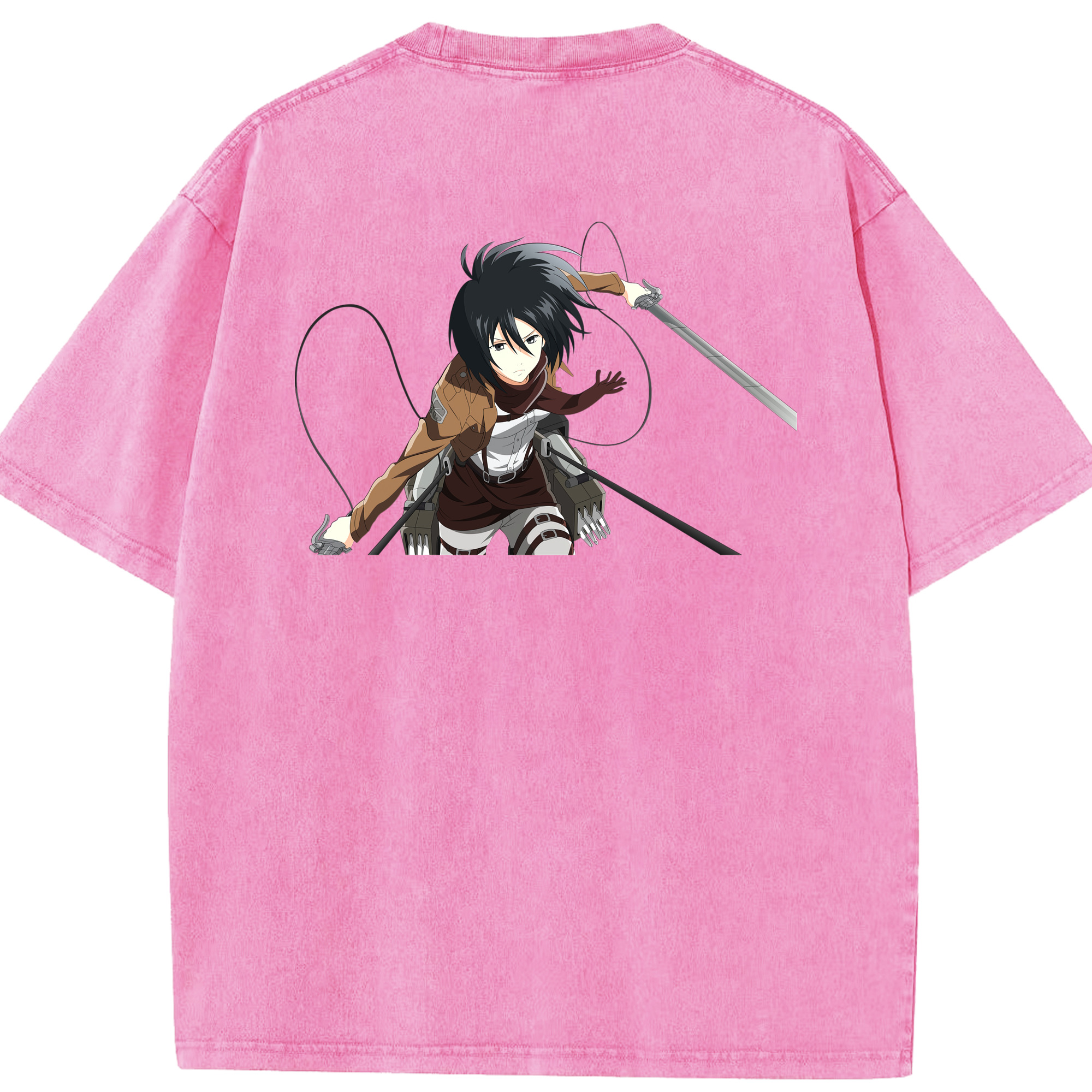 （画像用） 進撃の巨人 ミカサ·アッカーマン Attack on Titan Mikasa Ackerman 綿100% ヴィンテージ風 半袖Tシャツ（背面プリント）